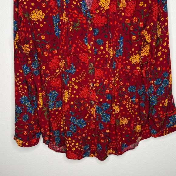 Anthropologie Maeve Red Floral Button Down Blouse Size Large - Picture 4 of 7